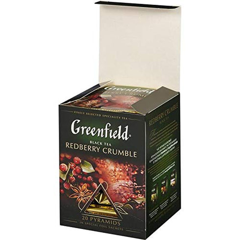 Greenfield Redberry Crumble Pyramid Collection 20 Pyramids In Special Foil Sachets Black Tea Finely Selected Speciality Tea...
