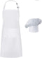 Hyzrz Chef Apron Hat Set, Chef Hat and Adult Kitchen Pocket Adjustable Apron with Butcher Hat Baker Costume for Men and Women Father's Gift (White...
