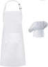 Hyzrz Chef Apron Hat Set, Chef Hat and Adult Kitchen Pocket Adjustable Apron with Butcher Hat Baker Costume for Men and Women Father's Gift (White...