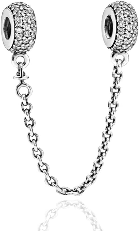 MagiDeal Heart Clasp Safety Chain Charm Plated Silver Clip Lock Stopper Charm Spacer Beads for Charms Bracelets (Crystal Safety Chain)...