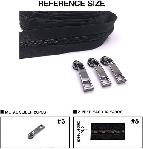 Goyunwell Black Zipper Tape by The Yard #5 with 10 Yards Black Nylon Coil Zippers for Sewing Purse and Bag 20pcs Gunmetal Zipper Pulls...