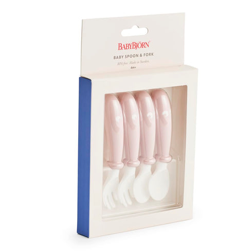 BabyBjoern Baby Spoon and Fork, 4 pcs, Powder Pink...