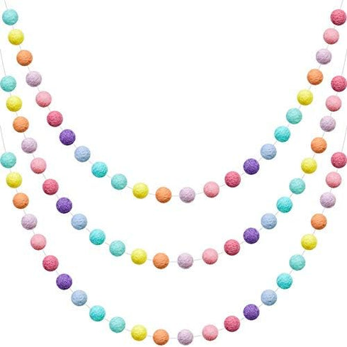 WILLBOND 3 Pieces Wool Felt Rainbow Ball Garland Colorful Pom Pom 6.5 ft Long 24 Ball Garland for Easter Mardi Gras Classroom Halloween Thanksgivi...