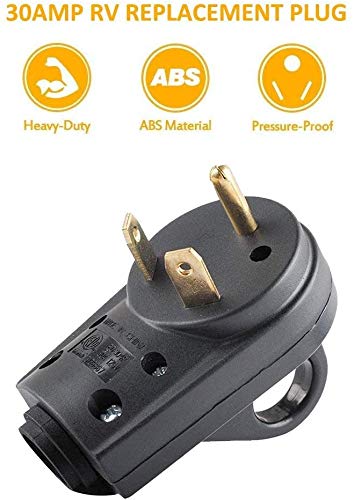 Wadoy 30 Amp RV Male and Female Plug Set with Handle - Camper Receptacle Electrical Adapter 55245 (Black, 30 Amp)...