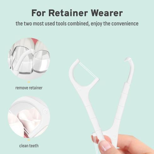 Clear Aligner & Retainer Removal Tool, Removable Braces Pull Tool, 2-in-1 Combo Tool for Invisible Braces, Floss Pick & Aligner Puller Combined fo...