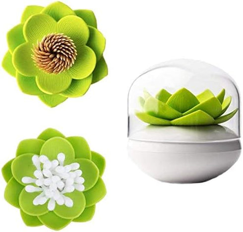 Niviy Q-Tips Holder Cotton Swab Organizer Lotus Shape Swab Cosmetic Storage Bathroom Decor, Green1...