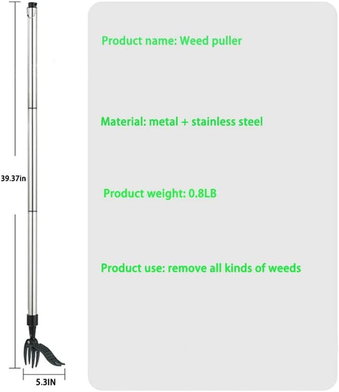 Weed Picker with Handle Stand Up Weed Puller Tool for Garden Adjustable Weeder Weed Removal with Non-Slip Metal Front Claws, Easy to Carry, No Squ...