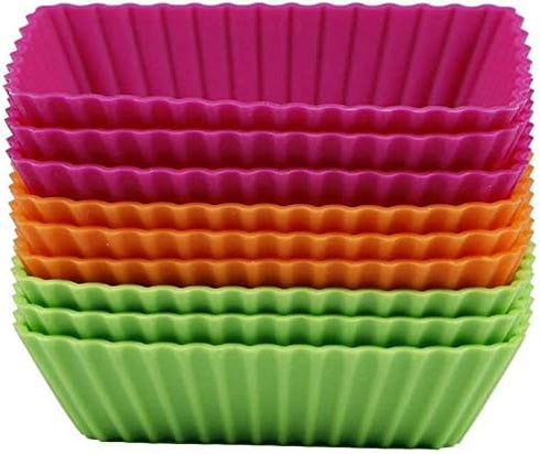 Webake Rectangular Jumbo Cupcake Liners, 4.3 Inch Silicone Baking Cups Reusable Muffin Cups Nonstick Mini Loaf Pan (Pack of 12)...