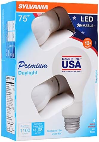 LEDVANCE, Daylight 40241 Sylvania 75 Watt Equivalent, A21 LED Light Bulbs, Dimmable, Color 5000K, Made in The USA with US and Global Parts, 4 Pack...