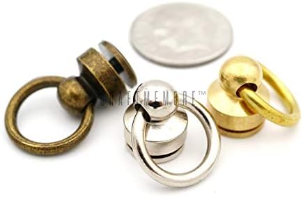 CRAFTMEMORE 2pcs Wallet Chain Connector Solid Brass Ball Post Screwback O-Ring Concho Leather Craft Accessories HRBP (Natural Brass, Inside O-Ring...