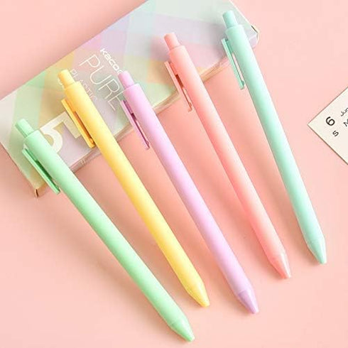 Lanxivi Kaco Pure Retractable Gel Ink Pens, Black Ink Refills 0.5mm Extra Fine Point 5-Pack, Macarons Color Barrel...