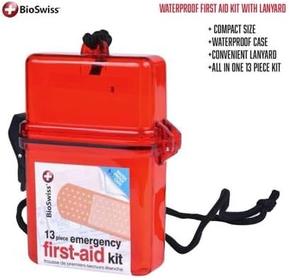 BioSwiss First Aid Kit, 13 Piece Compact Waterproof Emergency Medical Supplies Kit for Minor Cuts, Scrapes, Sprains and Burns, Ideal for Home, Car...