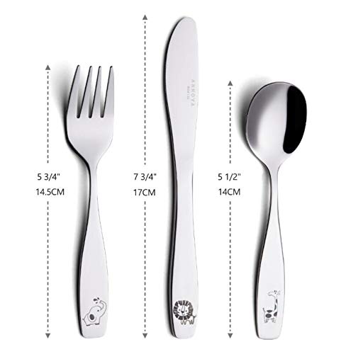 ANNOVA Kids Silverware 6 Pieces Children's Safe Flatware Set Stainless Steel - 2 x Safe Fork, 2 x Dinner Knife, 2 x Dinner Spoon, Toddler Utensils...