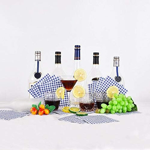 Gatherfun Cocktail Napkins 3-ply 80PCS Blue and White Gingham disposable Paper Napkins Beverage napkins for Restaurant Bar Picnic Birthday Party...