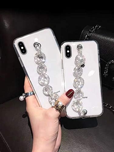 BONITEC Jesiya for iPhone Xs Max Case Clear Bracelet 3D Glitter Sparkle Bling Strap Luxury Shiny Crystal Rhinestone Diamond Silver Chain Protectiv...