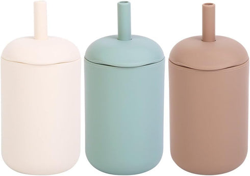 Set of 3 Extra Thick Silicone Sippy Cups for Toddlers | Platinum Food and Medical Grade | 1-3 Training Cup with Straws, Stoppers | BPA Free | CPC ...