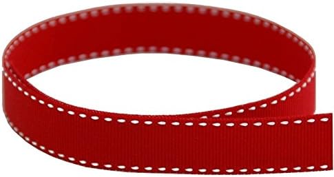 USA Made 3/8" Red & White Saddle Stitch Grosgrain Ribbon - 50 Yards (3/8" & 5/8" Options)...