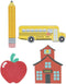 School Painted Wood Cutout Shapes - 4 Mini Pieces - Schoolhouse, Apple, Pencil, School Bus (1518851)...