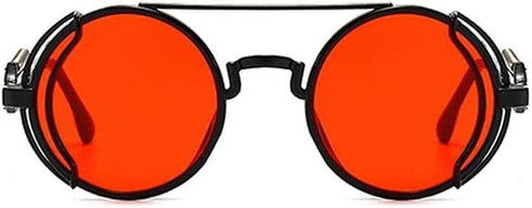Red Retro Steampunk Sunglasses Vintage Style Sun Glasses Round Metal Frame Circle Glasses Street Shot Eyewear Unisex Cool Sun Glasses Gifts, Women...