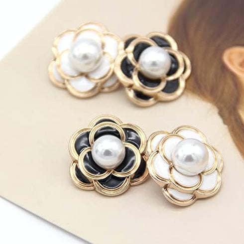18/25mm Retro Black Flower Metal Buttons, White Pearl Jewelry Decorations for Clothes, Women Coat, Blazer, Suit, Wedding Dress, DIY Crafts, Sewing...