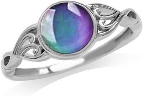 HUKQBUNX 925 sterling silver fashion color changing mood Ring Round Cut Cubic Zircon eternal CZ commitment Moonstone mood change wedding engagemen...