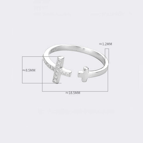 Double Cross Faith S925 Sterling Silver CZ Crystal Opening Ring for Women Teen Girls Dainty Adjustable Statement Engagement Finger Christian Finge...
