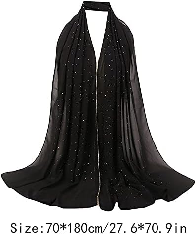Women Rhinestone Hijab Muslim Head Wrap Long Scarf (Diamond-Black)...
