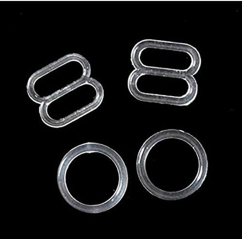 100Set Clear Plastic Invisible Lingerie Rings (8.5g) and Sliders (9g) Bra Bikini Rings (15mm)...