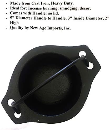 Cast Iron Cauldron w/Handle, Ideal for smudging, Incense Burning, Ritual Purpose, Decoration, Candle Holder, etc. (5" Diameter Handle to Handle, 3...