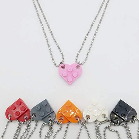 COLORFUL BLING 2Pcs Brick Love Heart Shaped Pendant Necklace Set Elements for Couples Lovers Matching Building Block Bricks Kits Him Her Creative ...