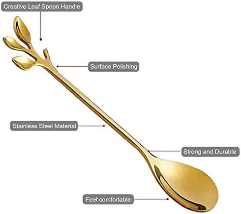 Stainless Steel Leaf Coffee Spoon, SZBAIDEKJ 10 Pcs Creative Tableware Dessert Spoons, Stirring, Mixing, Sugar, Stir, Ice Cream Teaspoon Set...