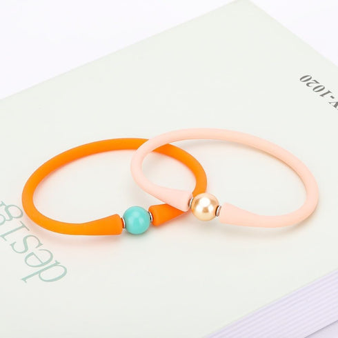 Silicone dainty Freshwater Pearl Bracelets,Womens Charm Bangle Jewelry,Colored Dainty Personalized Stretch Mood Rubber Bands Bangles for Men and W...