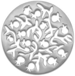 Yair Emanuel Round Aluminum Trivet with Silver Oriental Pomegranates...