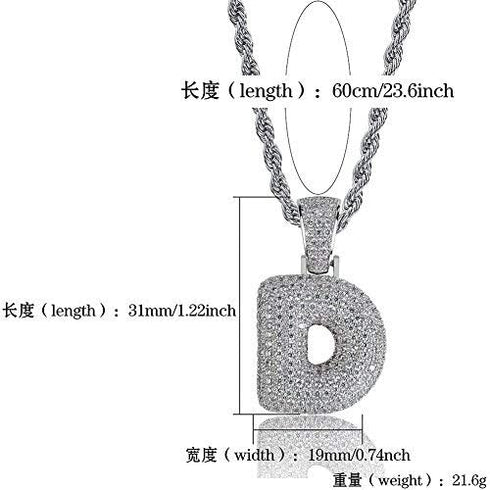 Bubble Letter Necklace Gold Silver Initial Necklaces 14K Gold Plated Personalized Custom Name Diamond Letter Chain Necklace for Men...