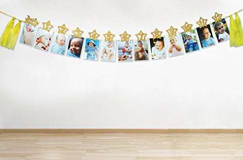 1st Birthday 12 months Photo Banner, Cake Topper, Highchair One Garland. Newborn to 1 Year old Monthly Milestone Picture, Baby Boy & Girl First Go...