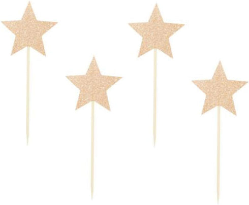 24 Pack of Glitter Rose Gold Star Cupcake Toppers...