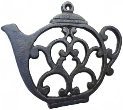Teapot Cast Iron Trivet for Hot Pots & Kitchen & Dining Table, Gift for Home, Metal Wall Art & Home Decor, 2 or More for Set, Black, 8 by 6.1 Inch...