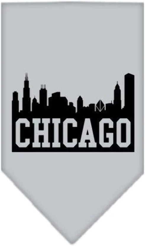 Pet and Dog Bandana Screen Printed, Chicago Skyline Black Large...