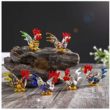 Crystalsuncatcher Handmade Mini Cock Art Glass Blown Animal Figurine(Cock)...