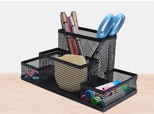 Students Office Desk Mesh Style 4 Compartments Metal Pen Holder Office Desk Organizers...