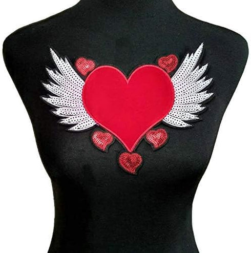 3 Pcs Silver Series Sequin Letter Embroidery Patch/Red Love Wing Patch/Silver BigMouth Patch Patch Garment DIY Decoration Accessories(Silvery)...