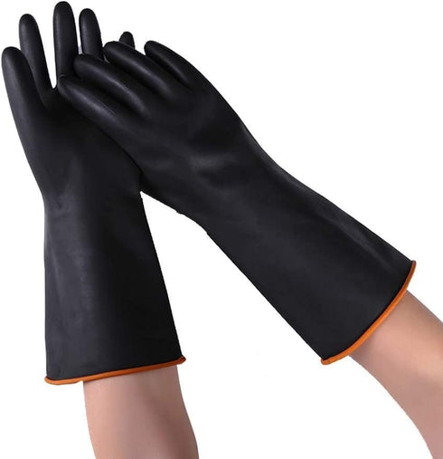 18" XL Size Latex Chemical Resistant Gloves, Reusable Heavy Duty Long Rubber Gloves Dishwashing Gloves, Industrial Safety Gloves for Men, Forearm ...