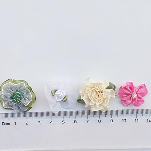 Chenkou Craft Mix Bulk 50pcs Ribbon Flowers Bows Craft Wedding Ornament Appliques A0241...
