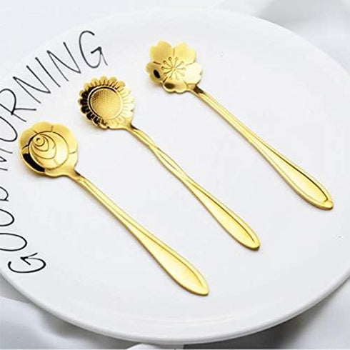 Flower Spoons 12-Pack 18/0 Stainless Steel Creative Cute Tableware include Rose Sunflower Sakura Mini Teaspoon Dessert Spoons by IRONX(Flower12)...