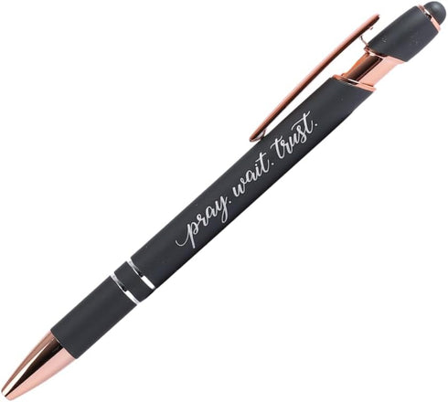 Pray Wait Trust | Black Ink Retractable Ballpoint Pen | Touch-Screen Stylus Tip | Religious Gift for Men and Women With Gift Box | Dark Grey...