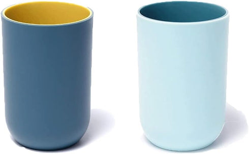 Unbreakable Reusable Drinking Cups Set of 2 Colors, Plastic Toothbrush Cup Tumblers 300 ml/10.5 oz, Dishwasher Safe (Light blue & Navy blue)...