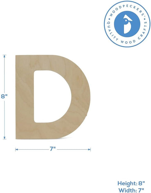 Wooden Letter D Cutouts 8", Wooden Letters for Wall Decor, Home Decor, Crafts, and Party Decorations by Woodpeckers...