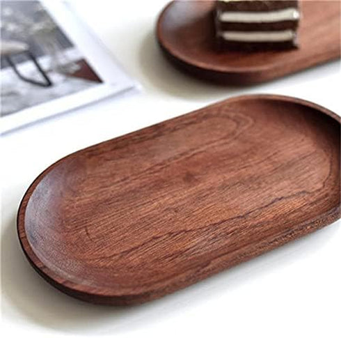 Mini Serving Tray for Jewellery Key Coin Set of 2, Oval Natural Wood Dessert Cup Tray, Small Wooden Cheese Plate, Tableware Decorative Tray (2)...