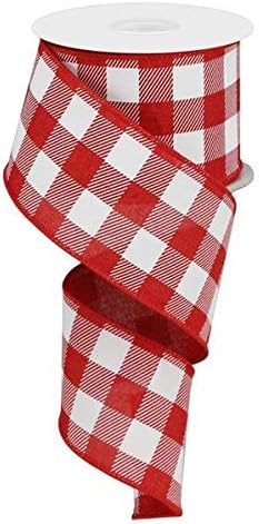 Plaid Check Wired Edge Ribbon - 10 Yards (Red, White, 2.5 Inches)...