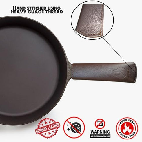 Leather Cast Iron Skillet Pan Handle Cover Thick Heat Resistant Leatherpan Handle Doubled Layer Handle Holder for Cast Iron Skillets & Pans (Handm...